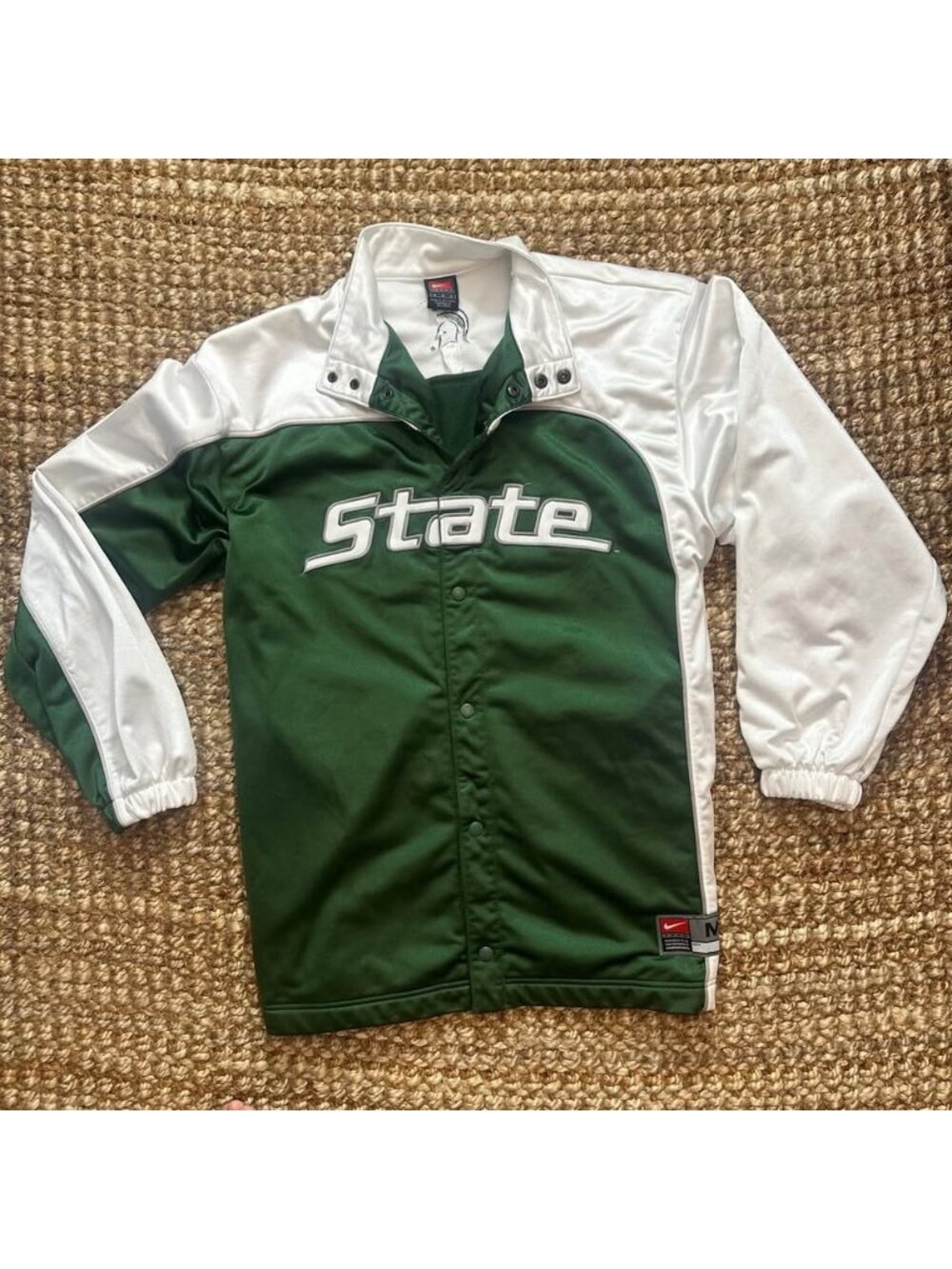 Vintage Y2K Team Nike Michigan State Spartans Full Snap Warmup Jacket Green Whit
